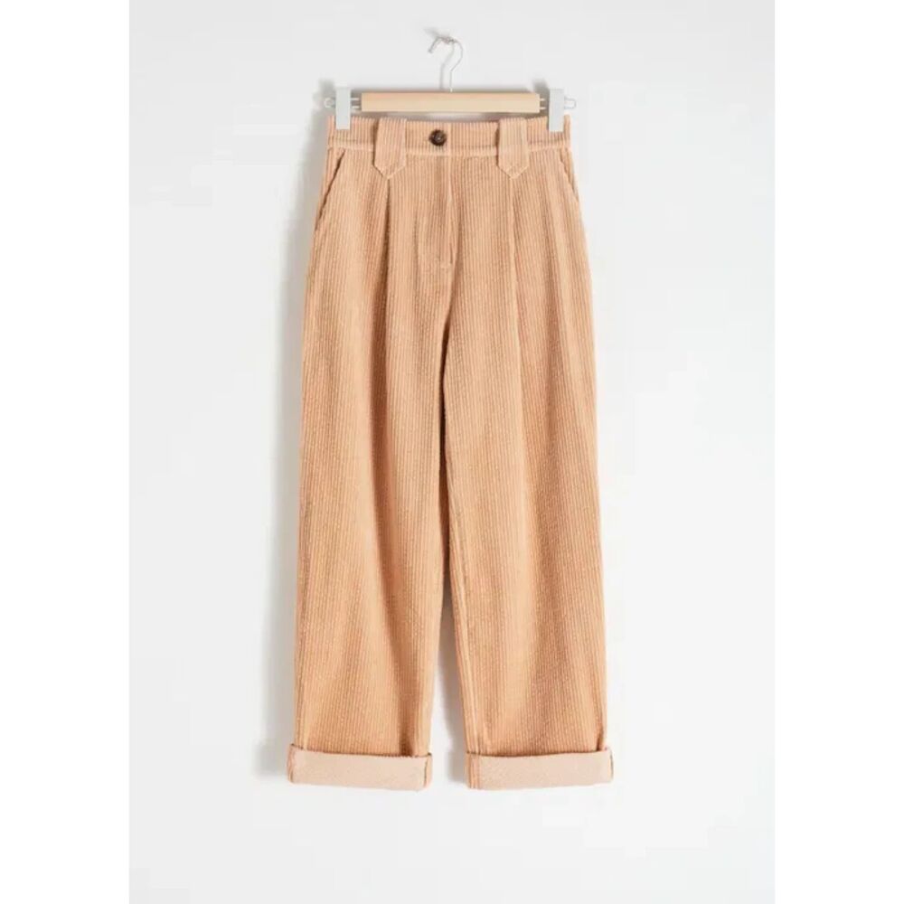 & Other Stories Corduroy High Rise Wide Leg Pleated Pants in Camel Tan size 10